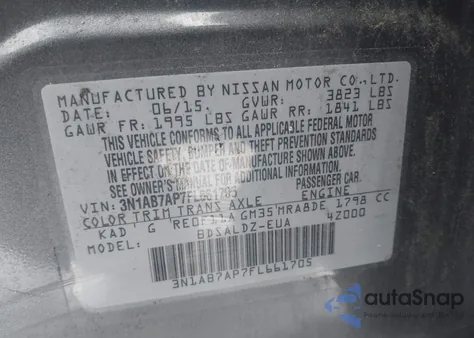2015 Nissan Sentra Sv from USA, damaged, VIN 3N1AB7AP7FL661705